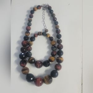 S97  Shades of Tiger's Eye Necklace and Bracelet Set